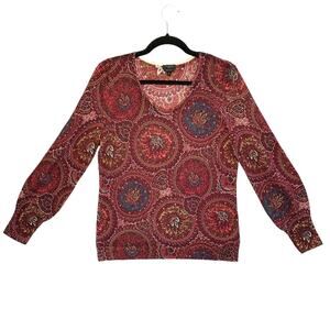 Talbots Petite Pure Merino Wool Sweater Women's Sz MP Burgundy Circle Paisley